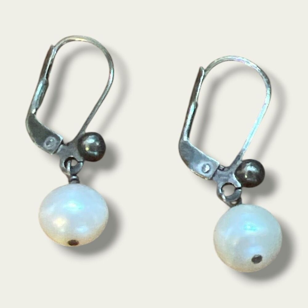 Real Pearl Sterling Silver Tested Leverback Dangle Earrings